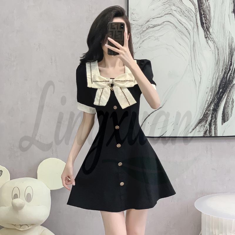 Plus Size French Bow Slimming Dress for Pear-Shaped Women - Niche Design Skirt