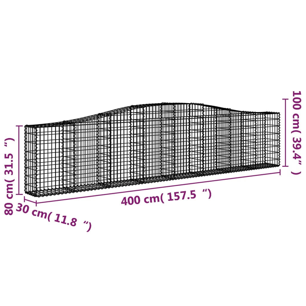 Vidaxl Kosze Gabionowe, 9 Szt, 400X30X80/100 Cm, Galwanizowane Żelazo