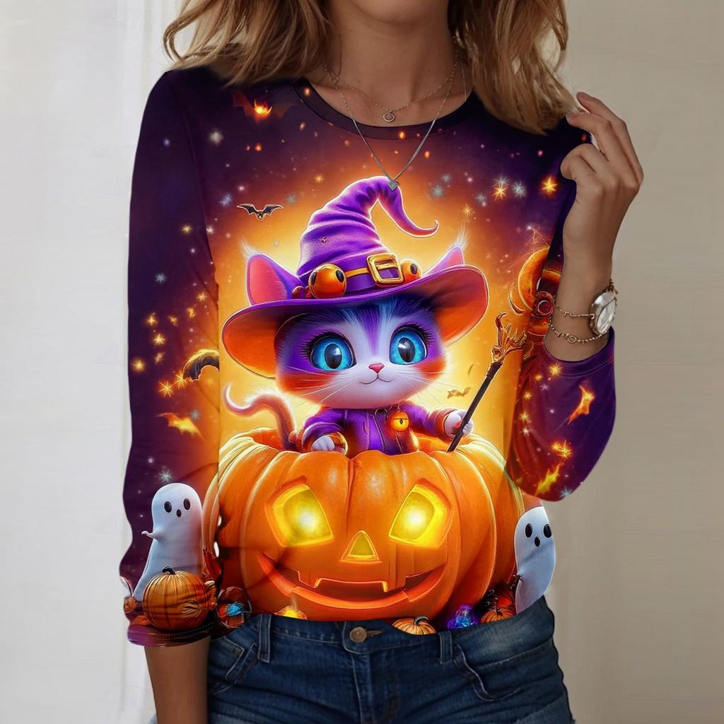 Women's Halloween Printed Round-neck Loose Long-sleeved Top