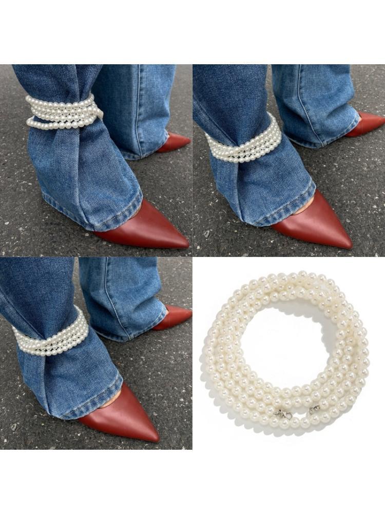 A52E Imitation Pearls Multilayer Anklets for Women and Girls White Beaded Foot Chain CN