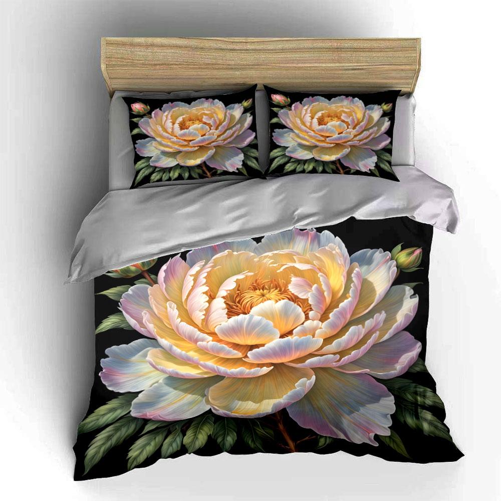 Elegant Blooming Flower Display Printed Duvet Cover Set1 Duvet Cover+2 Pillowcasemulti Size Bedroom Bedding Decor Luxury Gifts