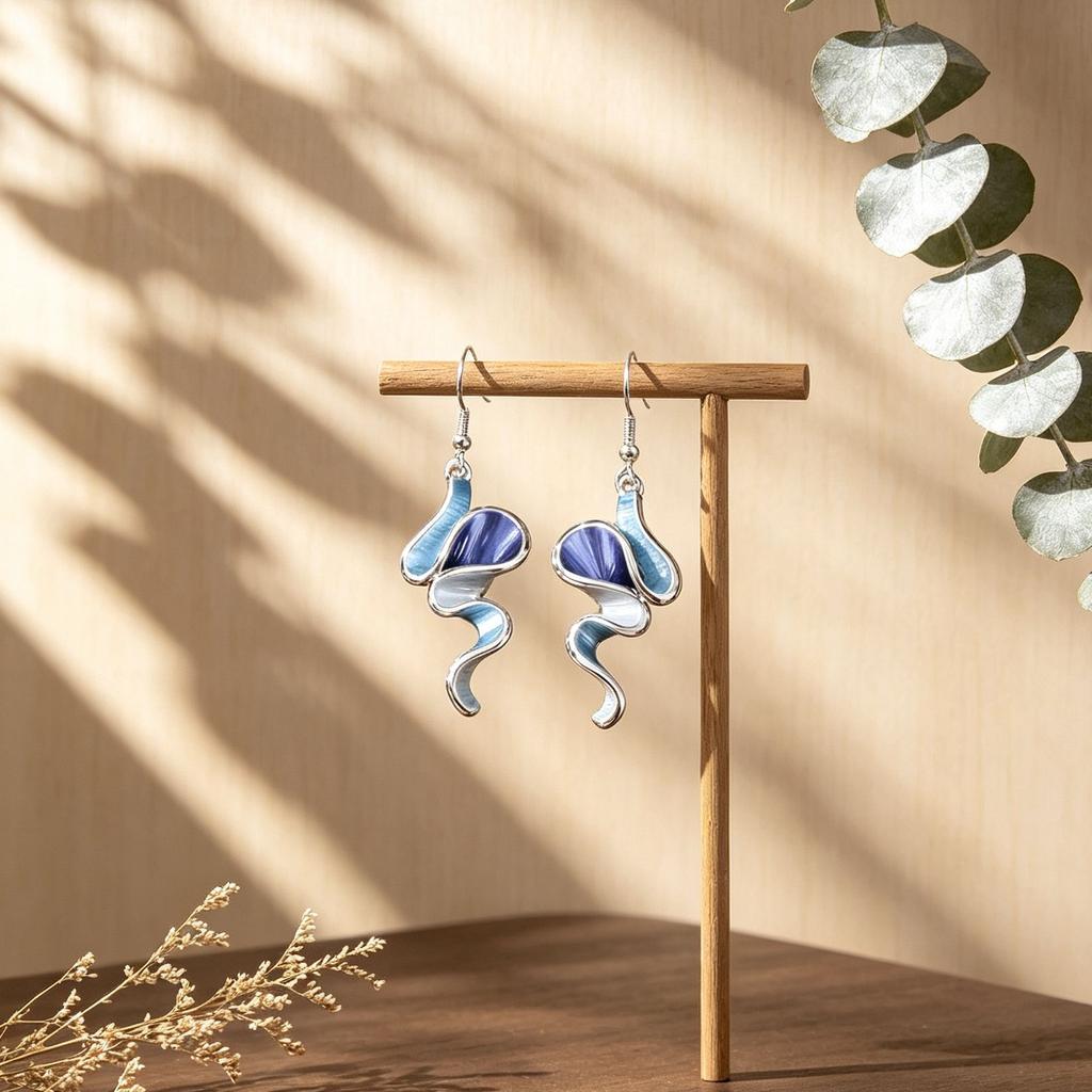 Hot Selling Irregular Wave Enamel Color Earrings Metal Line Texture Design Flow Curve Versatile Earrings