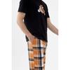 Men's Short Sleeve Cotton Plaid Patterned Teddy Bear Printed Pajama Set
