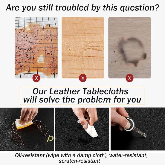 Rectangular Leather Table Cloth, Wipeable Tablecloth, Large Faux Leather Dinner Table Protector Pad, Waterproof Oilproof Heat Resistant Vinyl Fitted