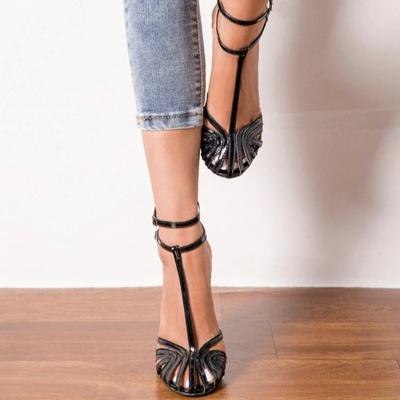Moda Yüksek Topuklu Kadın Sandaletleri 2025 Yaz Siyah Stiletto Ayak Bileği Tokalı Kayış Bayan Günlük Ayakkabılar PU Seksi Rahat Kadın Sandaletleri