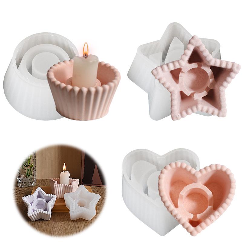 

Star Shape Candle Holder Silicone Mold DIY Heart Round Candlestick Craft Making Plaster Resin Casting Molds Home Decor Art Gifts