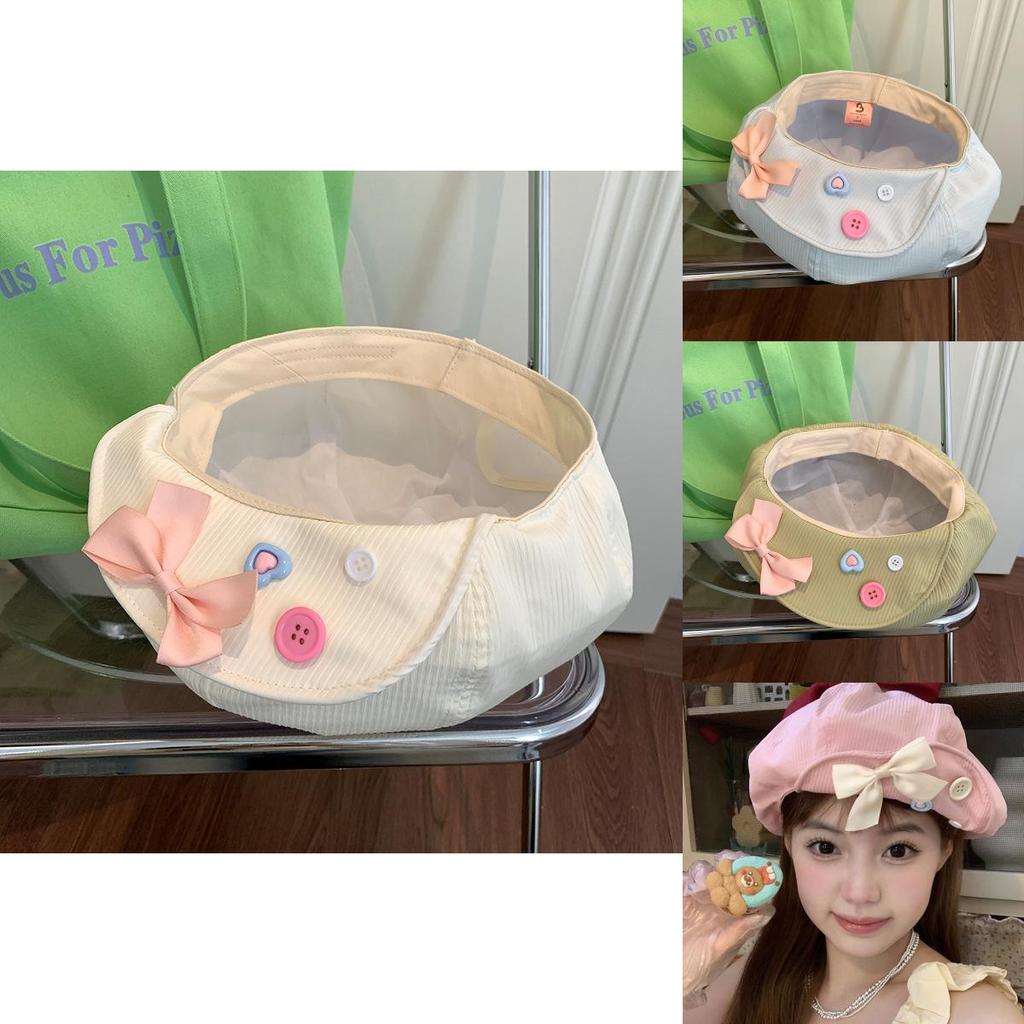 Stylish Japanese Sweet Bowknot Button Cloud Beret Hat For Women In Summer Lightweight Versatile Design