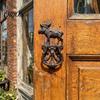 Retro Door Knocker Vintage Cast Iron Elk Knocker, Thickened Wrought Wall Decor with Multi-use Hardware Carved Base, Pre-Drilled Holes Pull Handle for