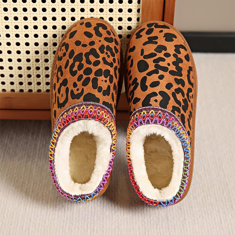 Fashion Leopard Flat Snow Boots for Women 2025 Winter Warm Comfort Thick Cotton Slippers Woman Plus Size Soft Thick-Soled Cotton Boots