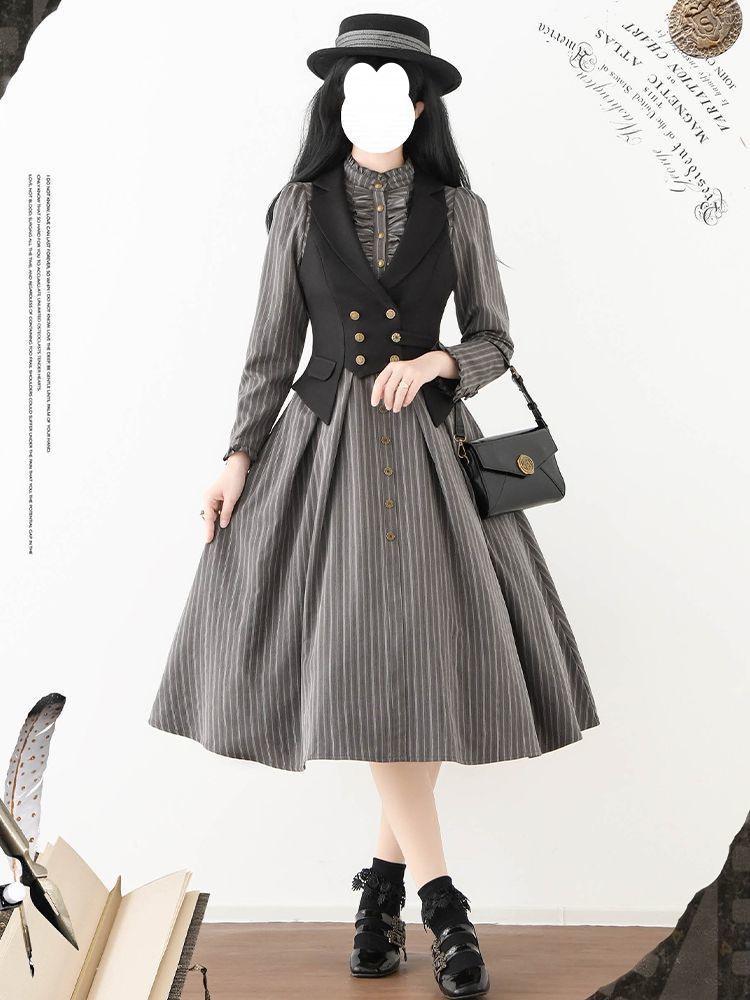 Retro Französischer Stil Sternennacht Taillenbetonierende Weste & Klassisches Kleid Set