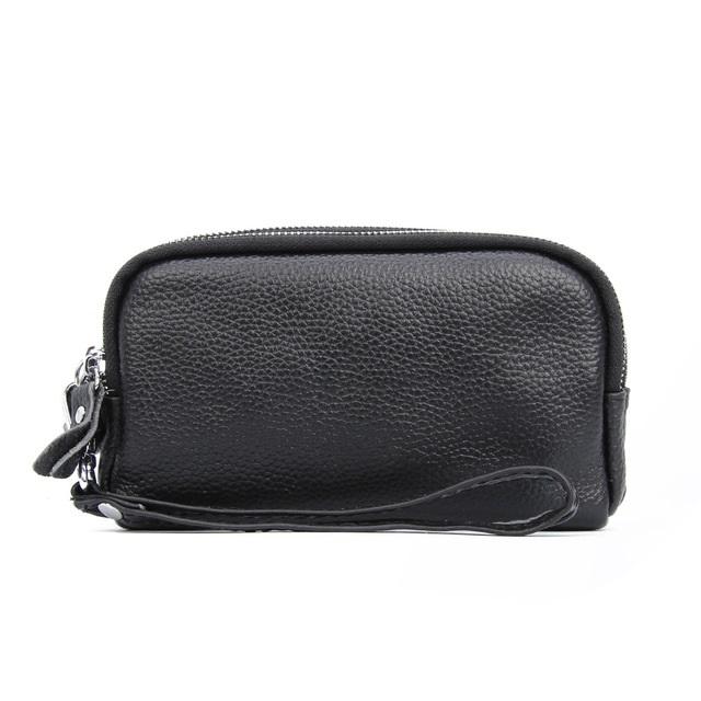 NIGEDU Long Women Wallet Genuine Leather 3 layers Zipper Wristlet Bag Big Capacity Lady Clutch Coin Purse Mobile phone bag black
