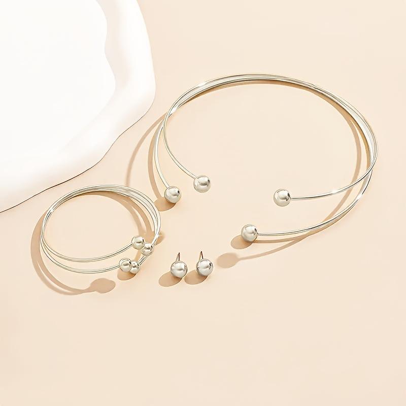 Set di gioielli orecchini a lobo bracciale con collare regolabile a palla personalizzato semplice gioielli design di nicchia stile freddo