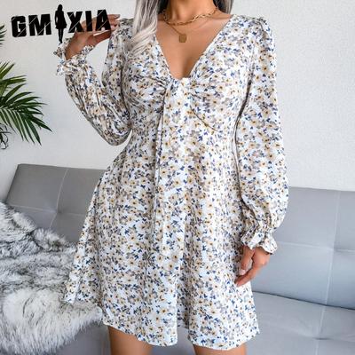 Spring/Summer Casual Bow Floral Chiffon Dress for Women