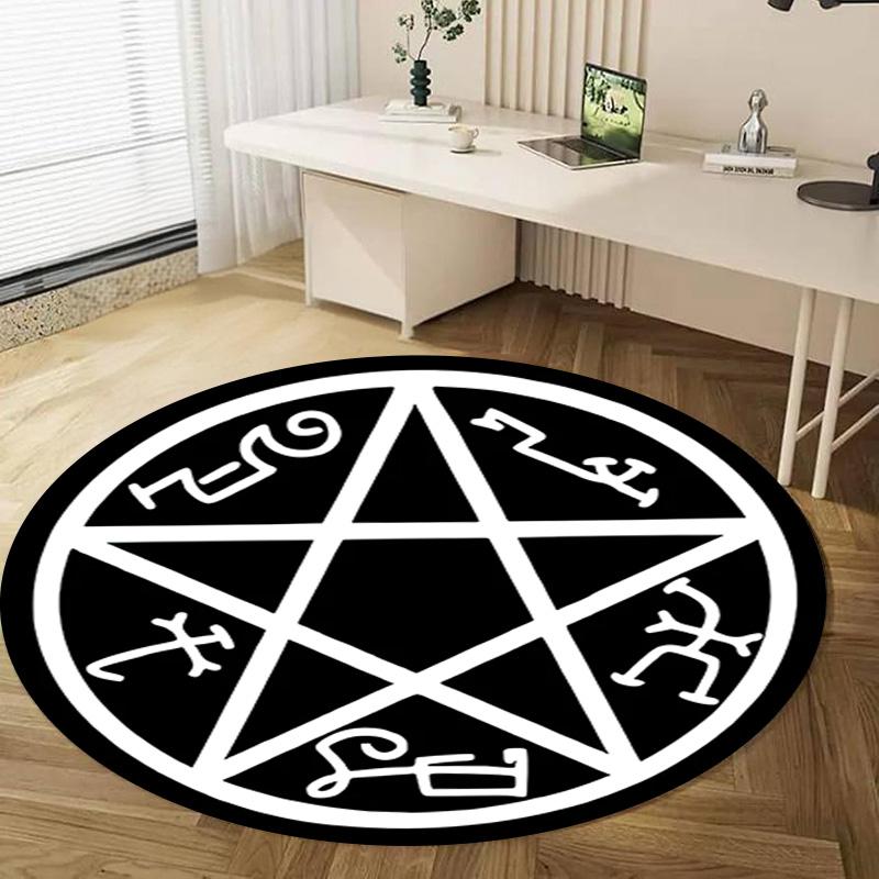 Pentagram Compass Circular Rug - Office Decorative Carpet For Living Room Bedroom Door Mat Floor Rug Computer Chair Area Rug
