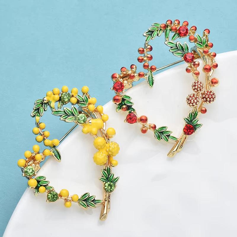 Mimosa Brooch Beautiful Fruits Heart Brooches For Women Unisex 2-Color Enamel French Style Love Party Office Brooch Pins Gifts