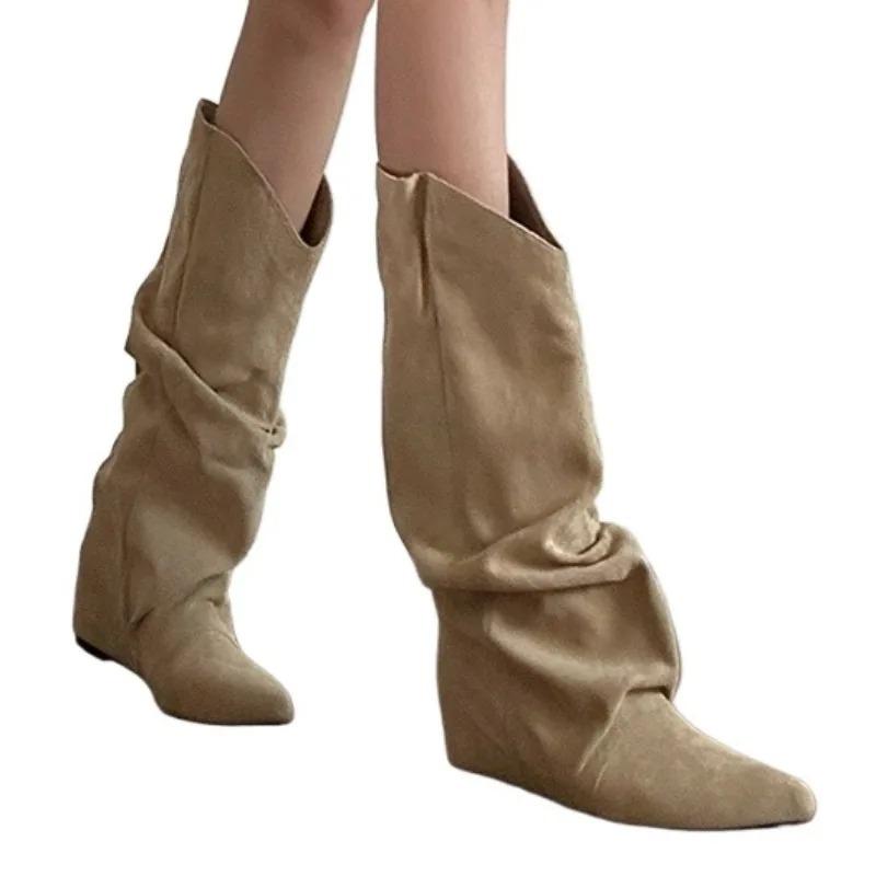 Designer Women's Pointed Toe Suede Long Boots 2025 Winter New Shoes Fashion Elegant Knee Boots Cozy Casual Zapatillas De Mujer