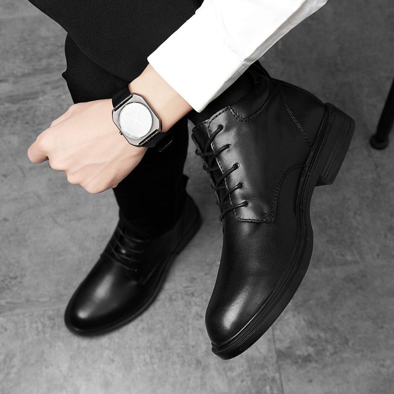 Hochwertige Herren-Modische Schnürstiefeletten aus bequemem High-Top-Leder im Business-Stil, klassische schwarze Rindslederschuhe