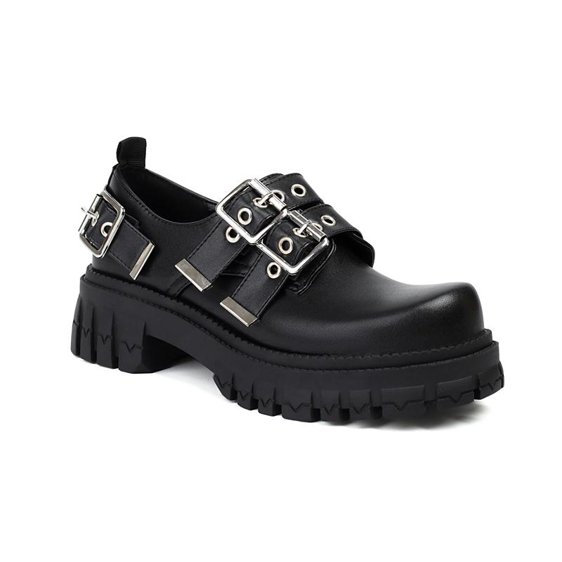 Rock Oxfords Gothic Round Toe Platform Goth Shoes Punk Metal Buckle Women's Thick Bottom Belts Pumps Chunky High Heels Plus Size