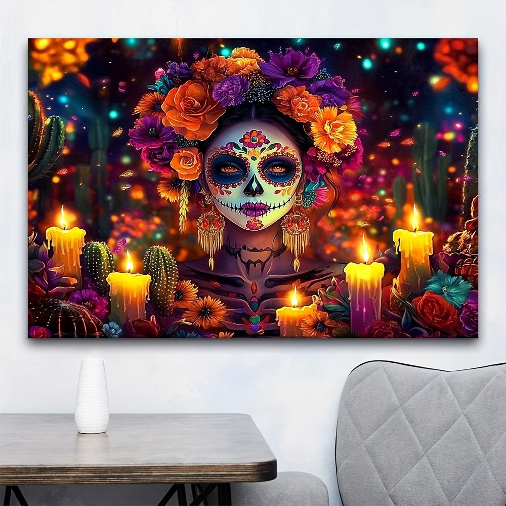 1 Vibrant Sugar Skull Backdrop Banner – Extra Large Day of the Dead Themed Party Decoration
