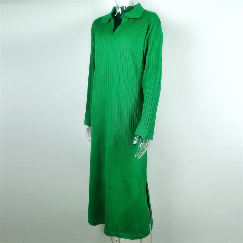 New Pattern Women Autumn Winter Sexy V Neck Long Sleeve Knitted Sweater Dress Long Sleeve Straight Cozy Pullover Slim Dresses