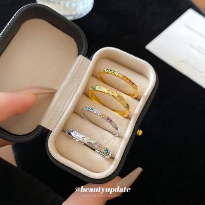 Colored Zircon Star Geometric Open Ring Set: Stylish High-End Luxury Index Finger Rings for Women