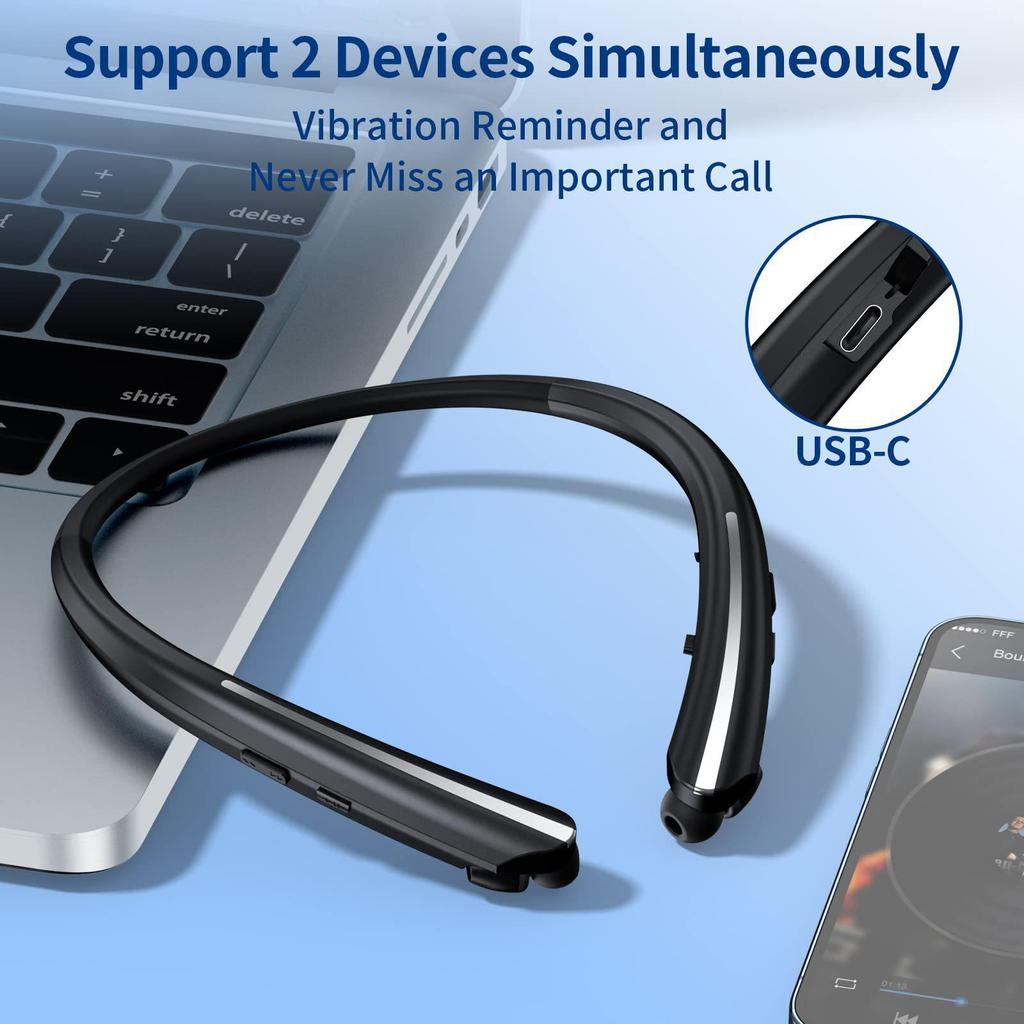 Nackenbügel-Ohrhörer Kabellos Bluetooth Geräuschunterdrückung Kopfhörer In-Ear Verstellbares Kabel Wasserdichtes Headset für Android iOS