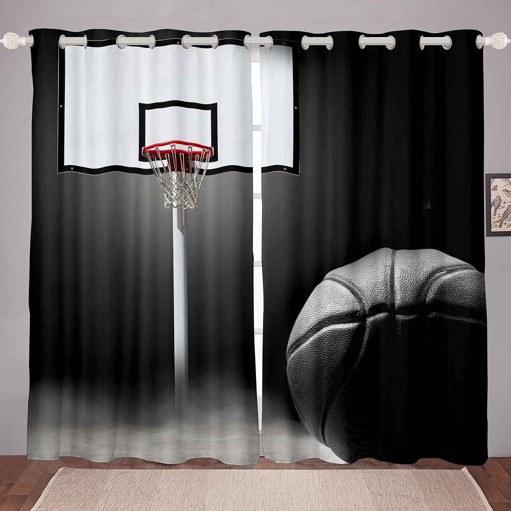 Basketball Curtains for Bedroom Living Room 3D Ball Court Window Treatments Decorative Sports Theme Drapes Competitive Curtain