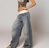 EastRogue Amerikan Retro Sokak Yıkanmış ve Eskitilmiş Mavi Kot Pantolon, Erkekler ve Kadınlar için Bol Düz Paça Tasarım, Günlük Denim Pantolon.
