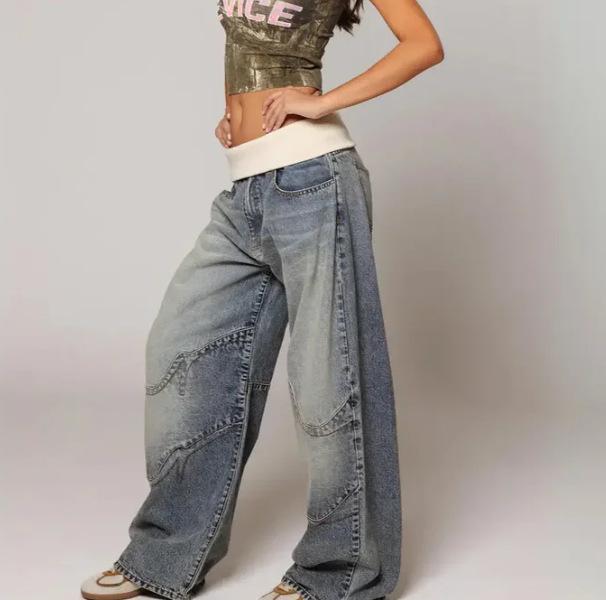 EastRogue Amerikan Retro Sokak Yıkanmış ve Eskitilmiş Mavi Kot Pantolon, Erkekler ve Kadınlar için Bol Düz Paça Tasarım, Günlük Denim Pantolon.