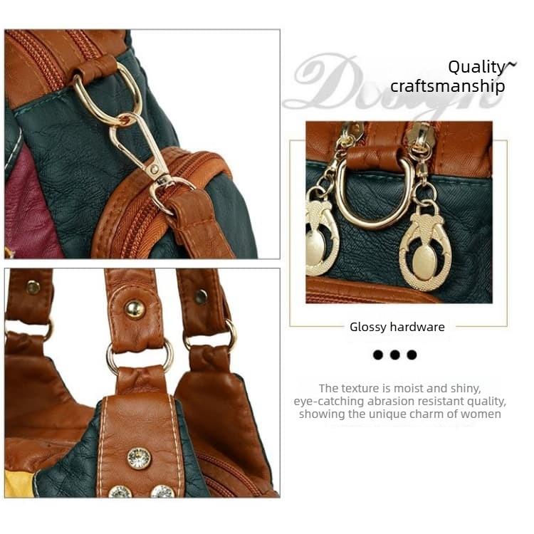 Borsa a tote con blocchi di colore da donna, borsa a tracolla crossbody vintage