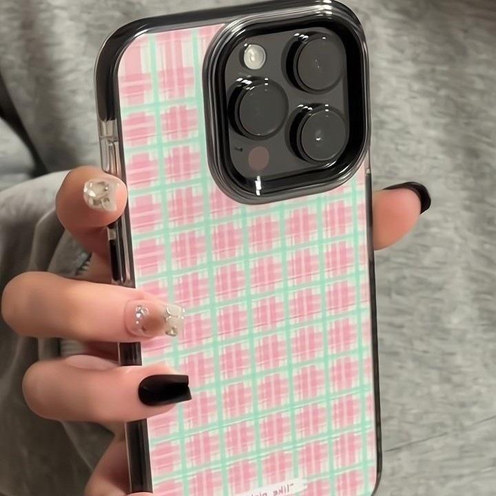 Pink and Green Plaid Is Suitable for Apple 16promax Anti-drop Mobile Phone Case iPhone15plus/14pro/13/xsxr.