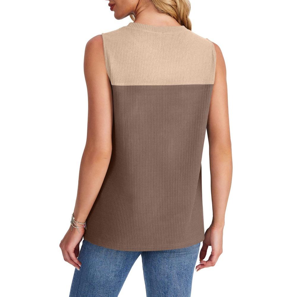 Women's Summer New Round Neck Color Blocked Sleeveless Top Short Sleeved Comfortable Vest
