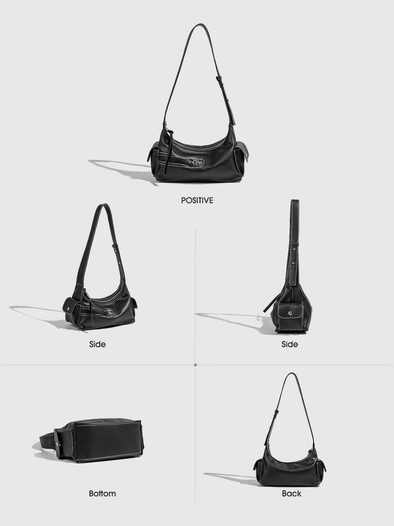 2025 Single Shoulder Retro Textured Handheld Bag for Women - Cool Spicy Girl Motorcycle Design