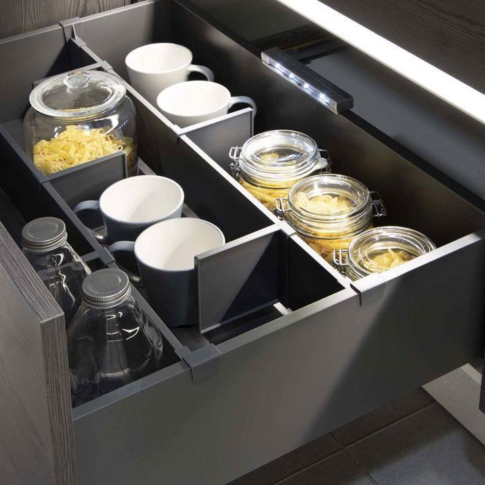 Emuca Kit d'accessoires de séparation pour intérieurs de tiroirs Vertex-Concept, largeur 900mm, Aluminium et Plastique, Gris