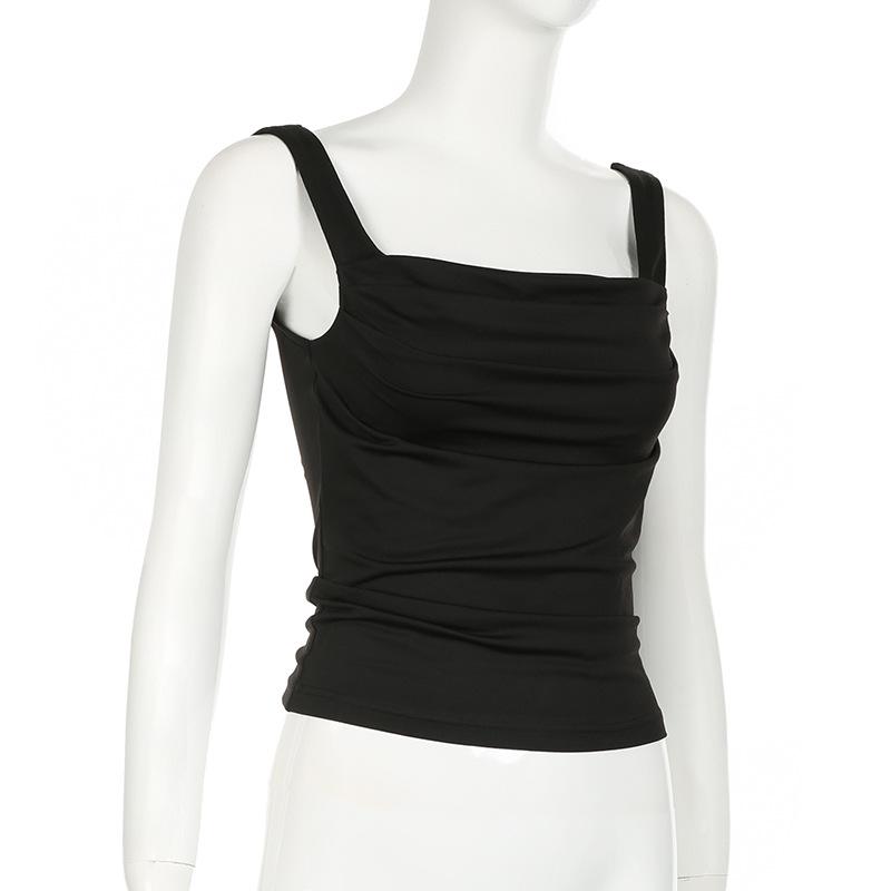 Trendy American Ruched Square Neck Slim Fit Minimalist Camisole - Summer Edition
