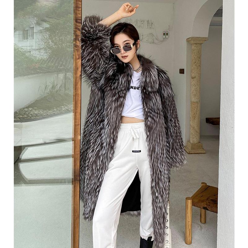 Autumn/Winter Women's Full Skin Fox Fur Long Coat Fashionable Windbreaker Slimming Design