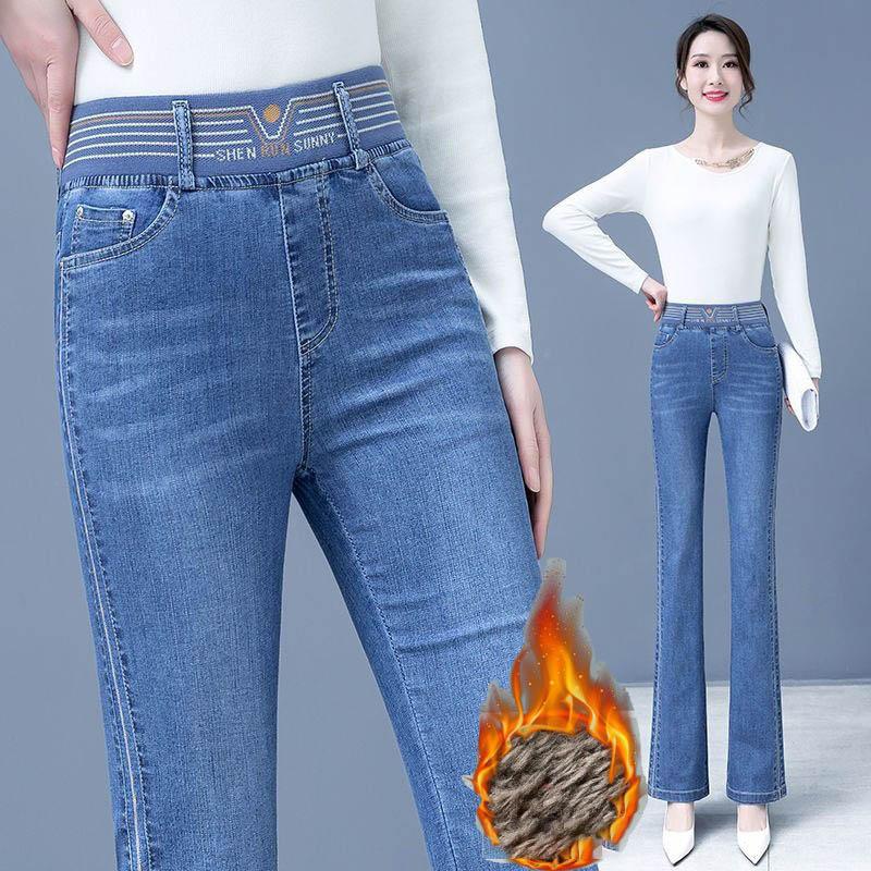 Ladies High Waist Trumpet Denim Trousers Female Straight Tube Jeans Pantalons Autumn Winter Women Large Size 4XL Cowboy Pants
