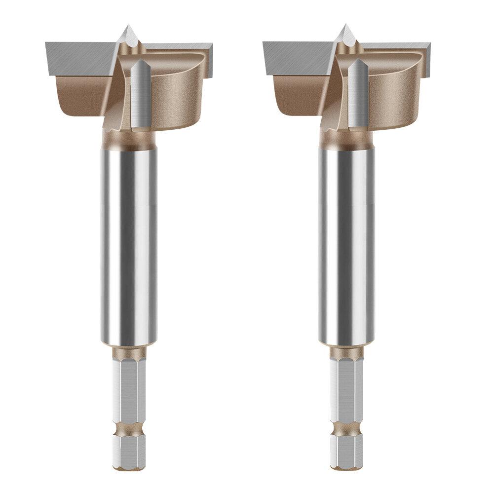 10mm to 50mm Professional Hexagonal Shank Woodworking Hinge Boring Bit Tungsten Carbide Blade Three-Tooth Double Blade Design