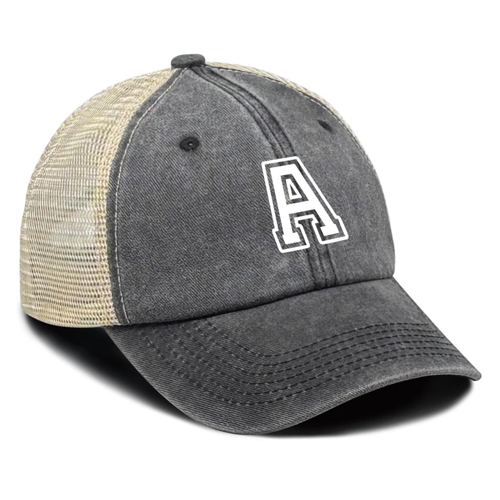 White Hollow Letter A-Z Print Adjustable Mesh Cap Man Caps Leisure Unisex Snapback Baseball Cap Ideal Choice For Outdoor Sports
