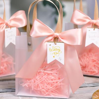 Wedding Candy Gift Bags Transparent Packaging BoxesWith Colorful Bow Ribbon Souvenir Tote Bag  Portable Birthday Party Supplies