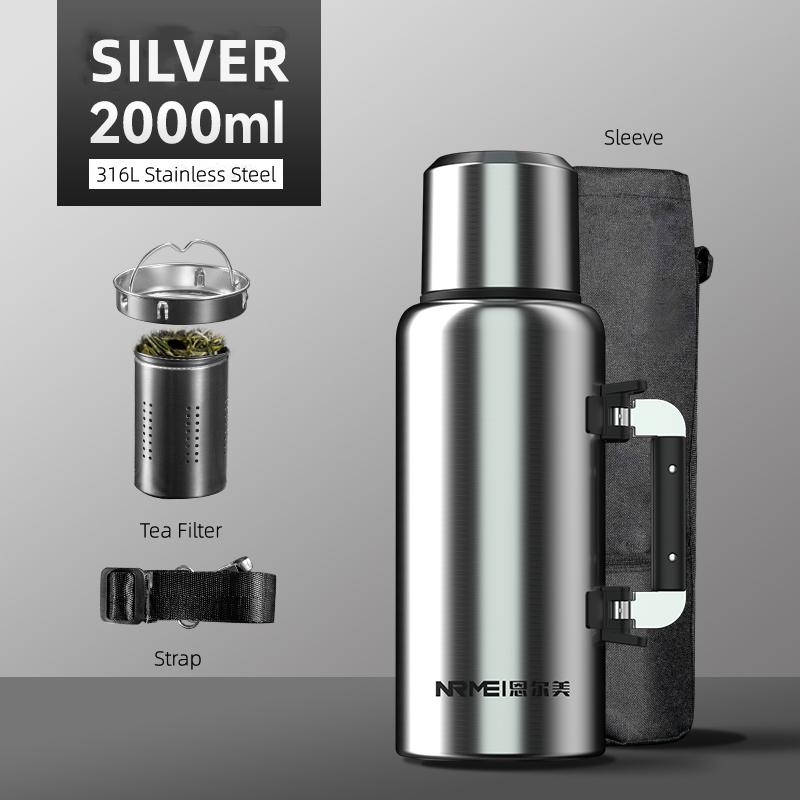 

Stainless Steel Water Bottle with Handle, Portable Sports Bottle, Leakproof, BPA Free, Large Capacity, Thermos with Handle 2000-3000ml
