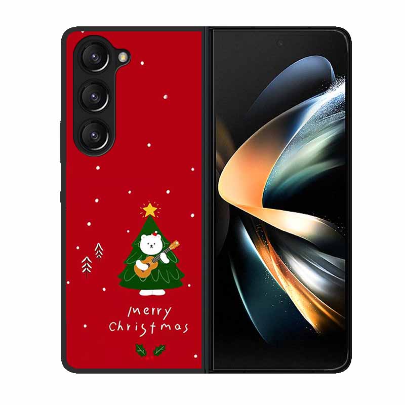 Christmas Case For Samsung Galaxy Z Fold 6 5 4 3 Cover Fold5 Fold4 Lovely Black Hard Plastic PC Cover For Galaxy Z Fold5 5G Case