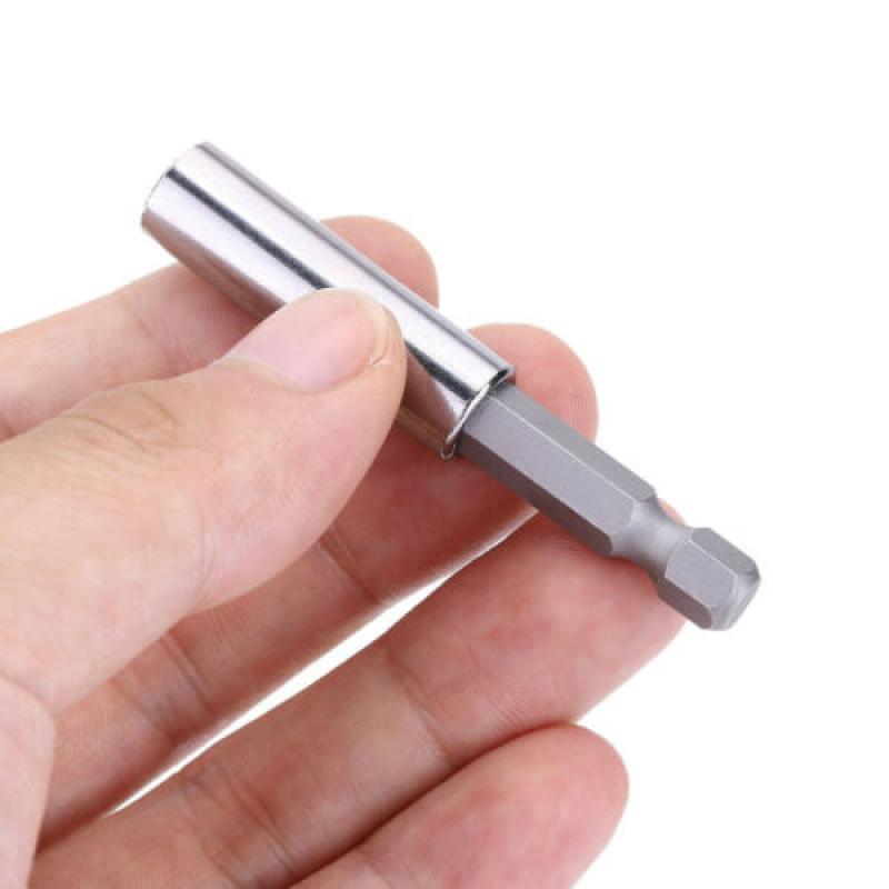 10Pcs 60mm Magnetic Screwdriver Extension Bit Tips Holder 1/4in Hex Shank Set(Silver Color)