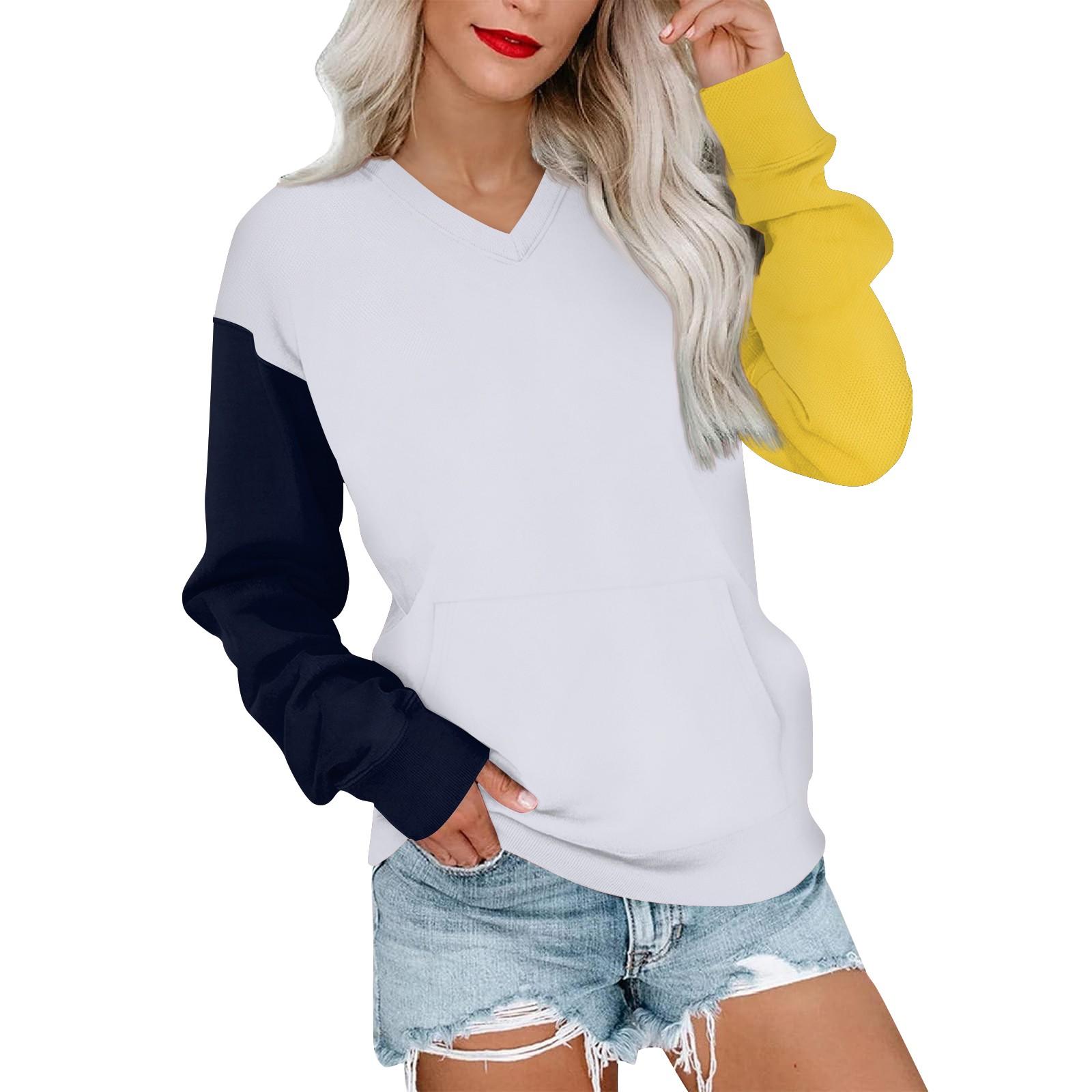 

Женская повседневная модная цветная стеганая толстовка с V-образным вырезом и длинным рукавом, легкий пуловер с карманами M жёлтый