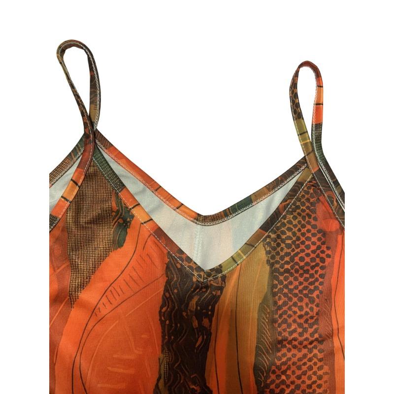 Camisole-Kleid mit Blatt-Print, ärmelloses Kleid im Urlaubsstil für Frühling und Sommer, Damenbekleidung