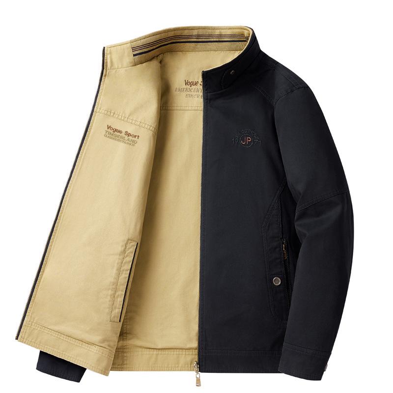 Herren Retro Baumwolljacke doppelseitig - Stehkragen, lässige Oberbekleidung für Frühling & Herbst