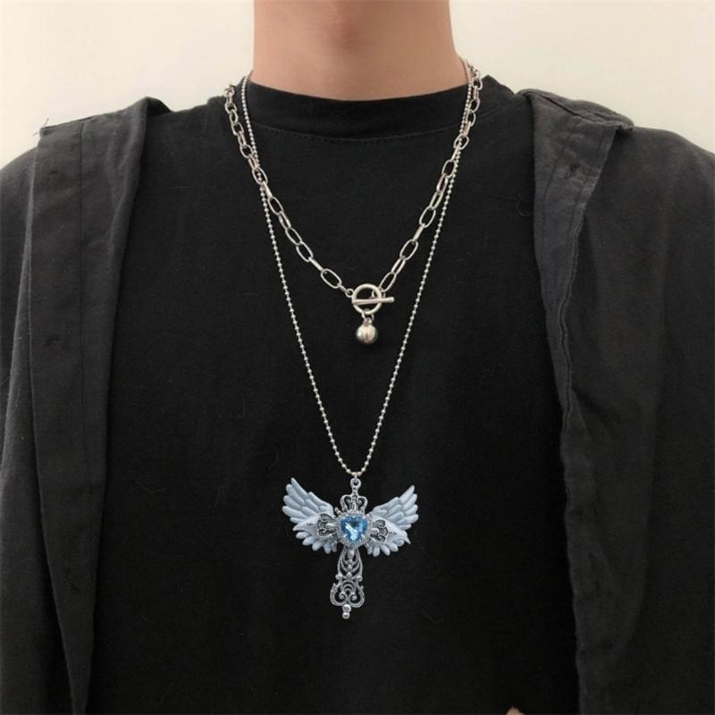 Angel Crossed Necklace Women Sweater Chain Female Hip-hop Non-fading Jewelry