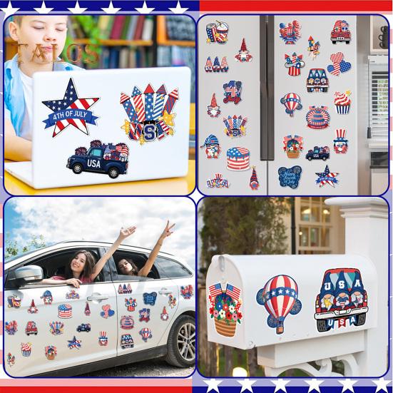 14/17/23/24Pcs USA Independence Day Refrigerator Magnet Waterproof PVC Patriotic 4th of July Festival Cartoon Magnetic Decoration Ornament