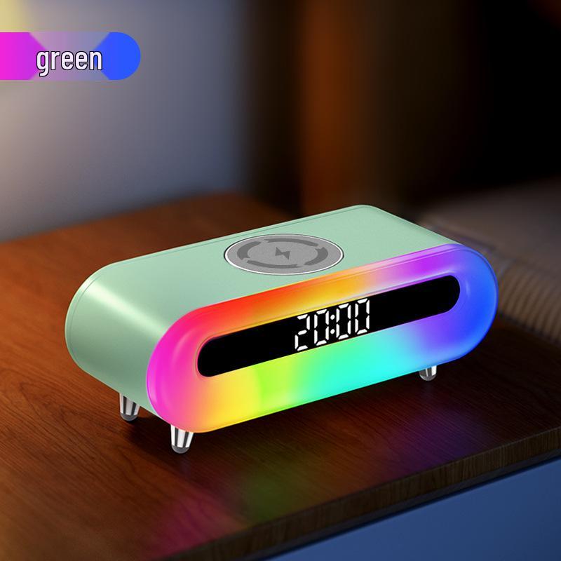 2025 Multifunktionales kabelloses Ladegerät & Bluetooth-Lautsprecher mit buntem Nachtlicht & Wecker - Ideales Geschäftsgeschenk für Gäste