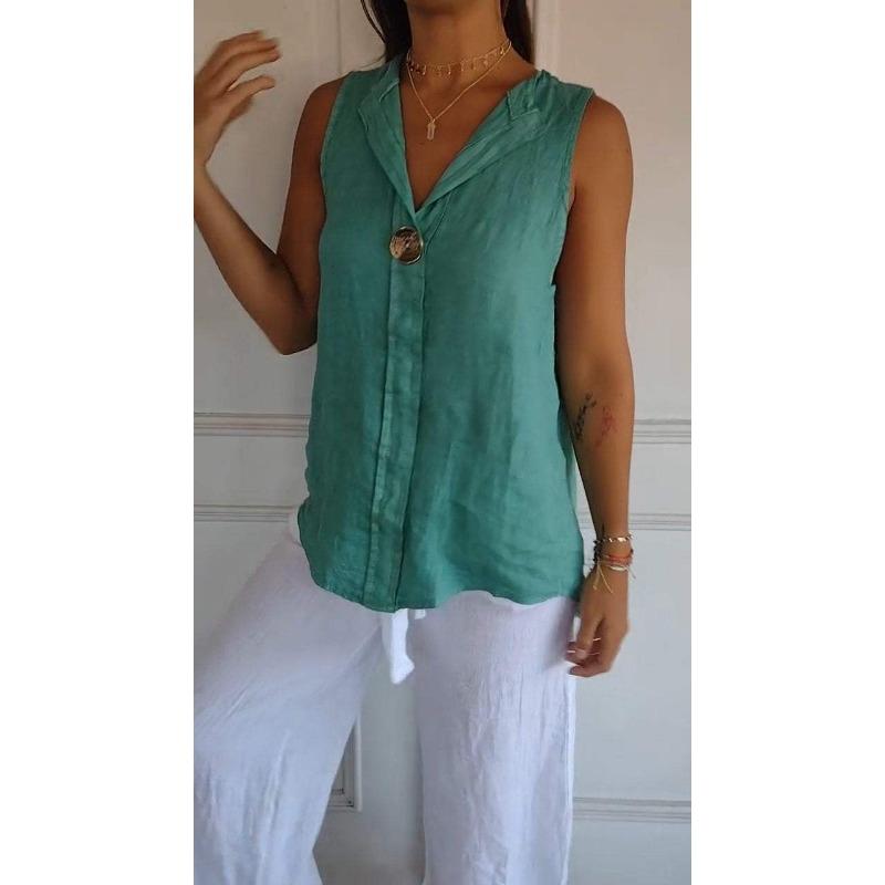 Fashion V-neck Sleeveless Casual Women Summer Shirt Plus Size Female Loose Streetwear Office Simple Blouse Solid Color Tops Women's Clothing